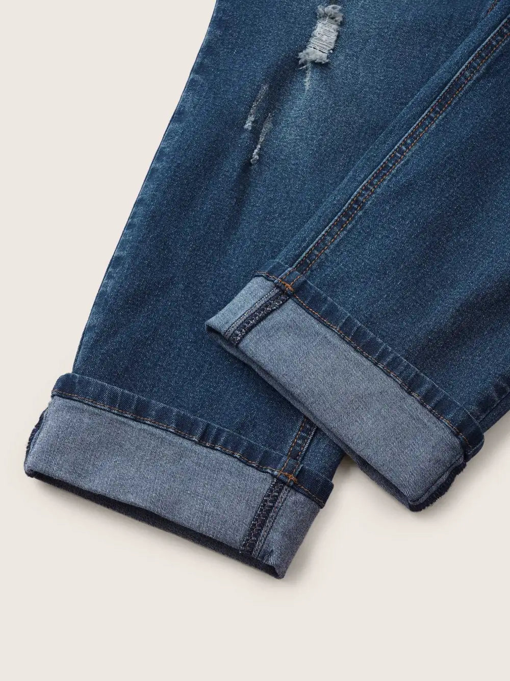 Roll Hem Ripped Pocket Straight Leg Cropped Jeans