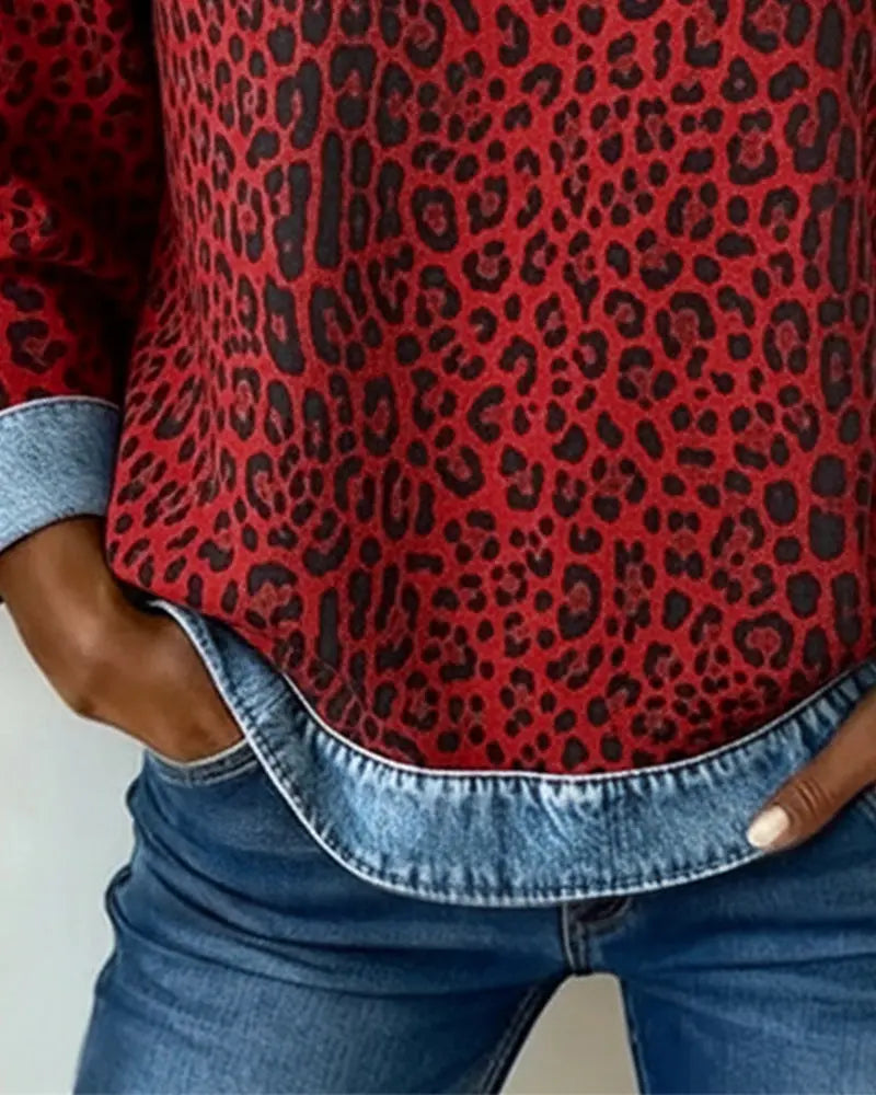 Selara - Soft-Touch Leopard Patchwork Jumper
