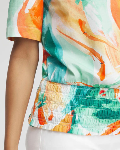 Touch of CoolTM Abstract Smocked Waist Tee