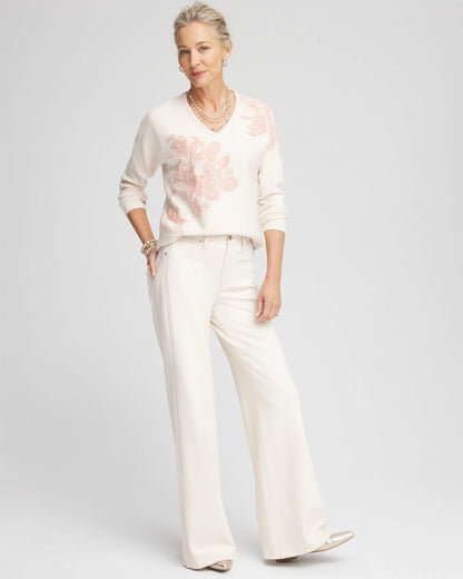 Jacquard Floral Pullover Sweater