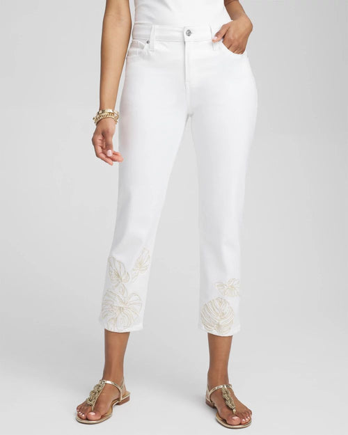 No Stain Embroidered Girlfriend Crops