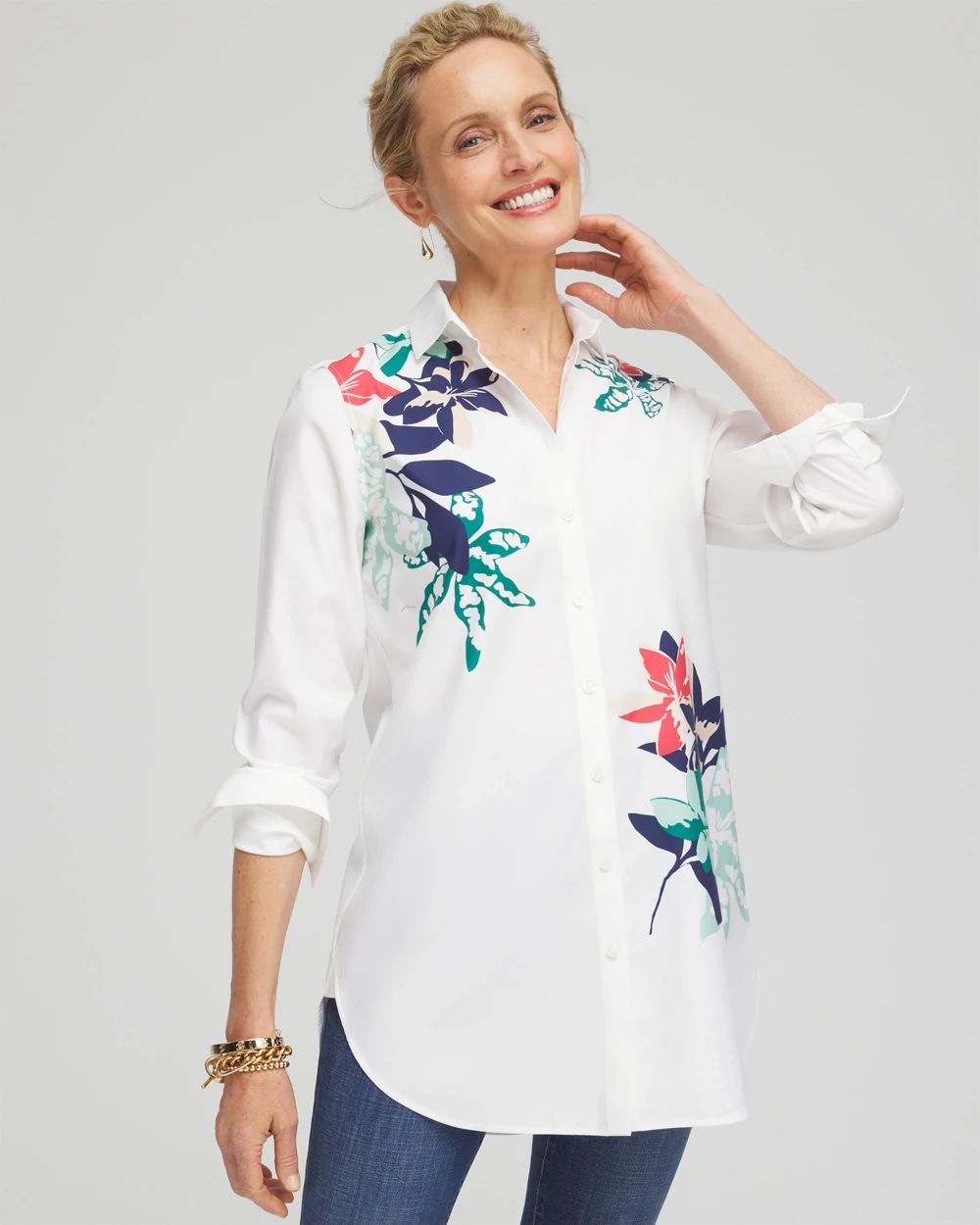 No IronTM Placed Floral Tunic