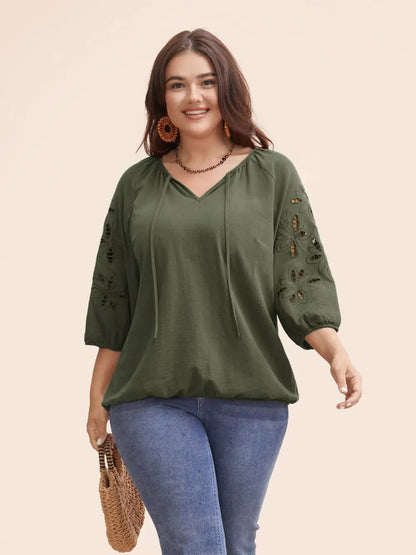 Broderie Anglaise Gathered Tie Knot Blouse