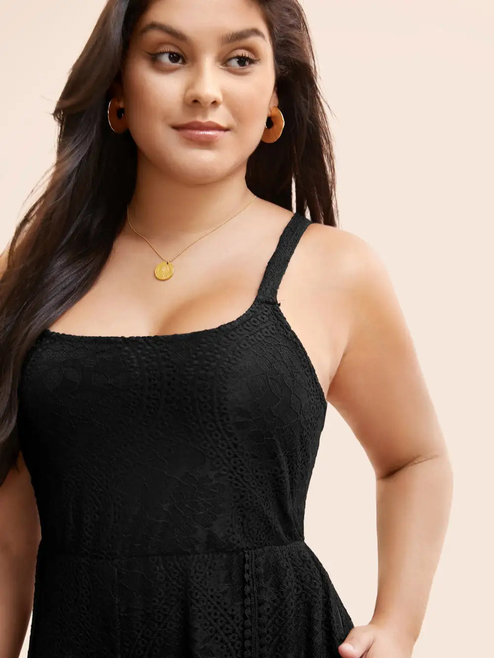 Square Neck Lace Panel Gathered Jumpsuit