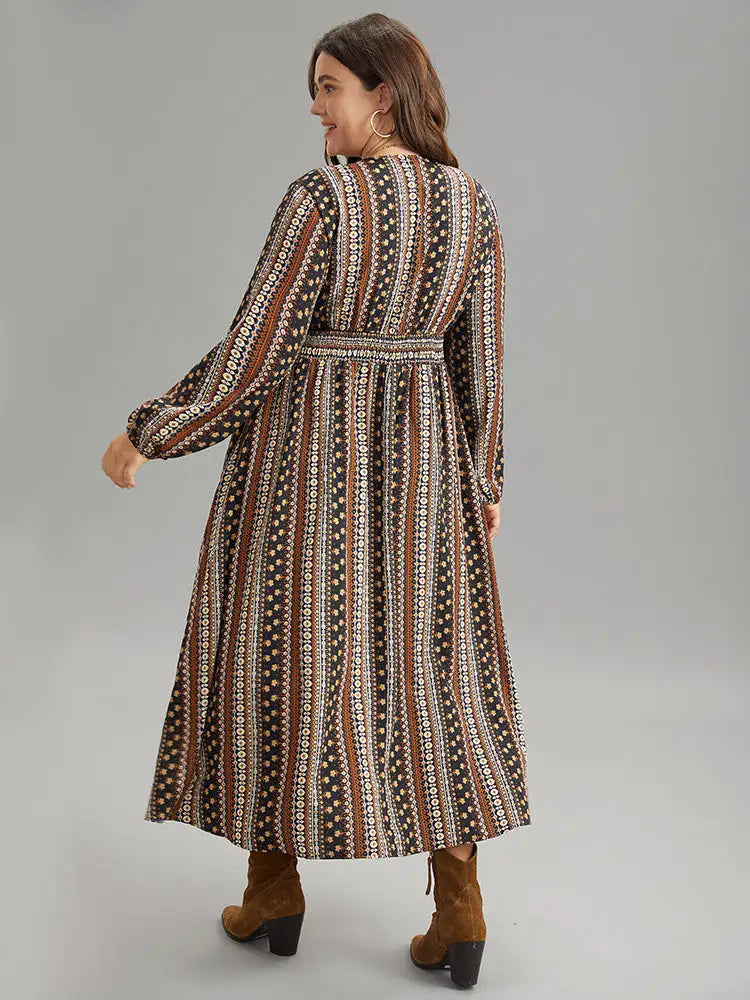 Bandana Print Wrap Shirred Dress