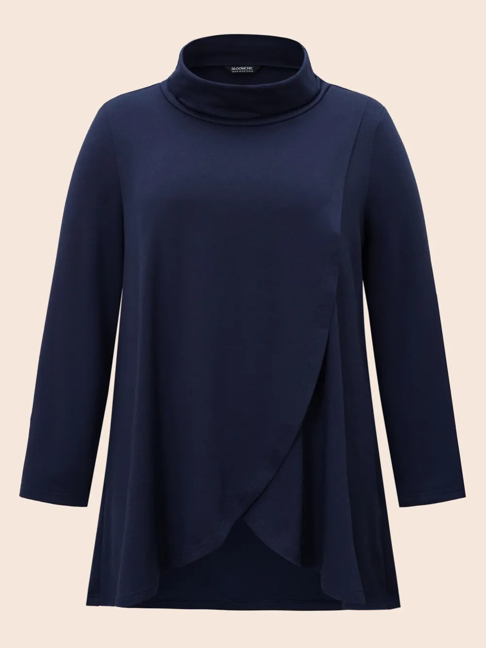 Plain Wrap Hem Turtleneck Sweatshirt