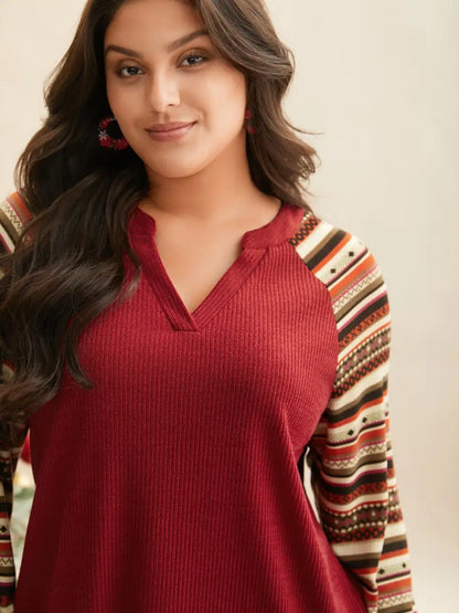 Festive Striped Raglan Sleeves Sweatshirt