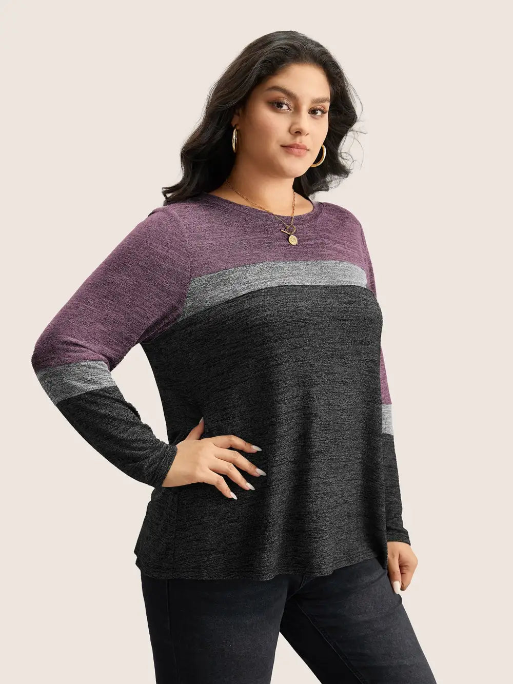 Heather Colorblock Contrast Crew Neck T-Shirt