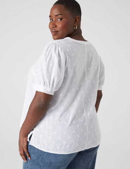 Split-Neck Jacquard Popover Blouse