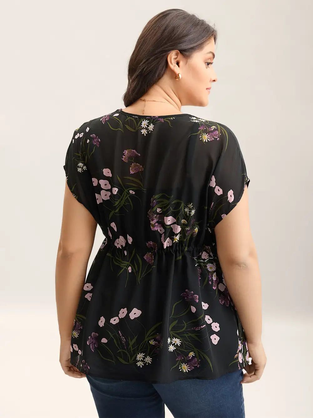 Floral Print Waist-Tie Mini Kimono