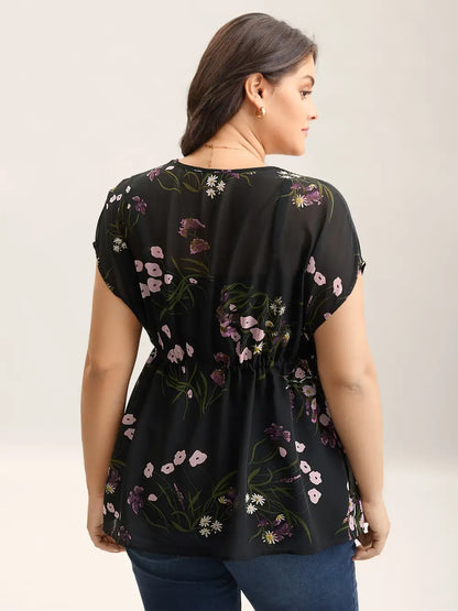 Floral Print Waist-Tie Mini Kimono