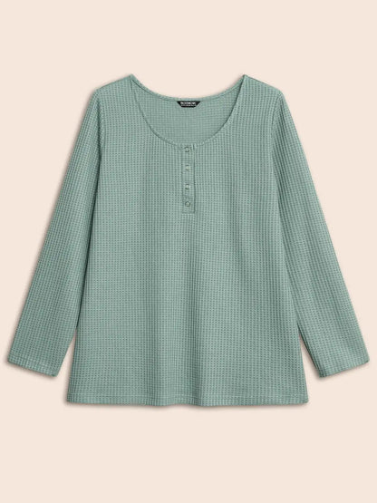 Solid Waffle Knit Round Neck T-Shirt