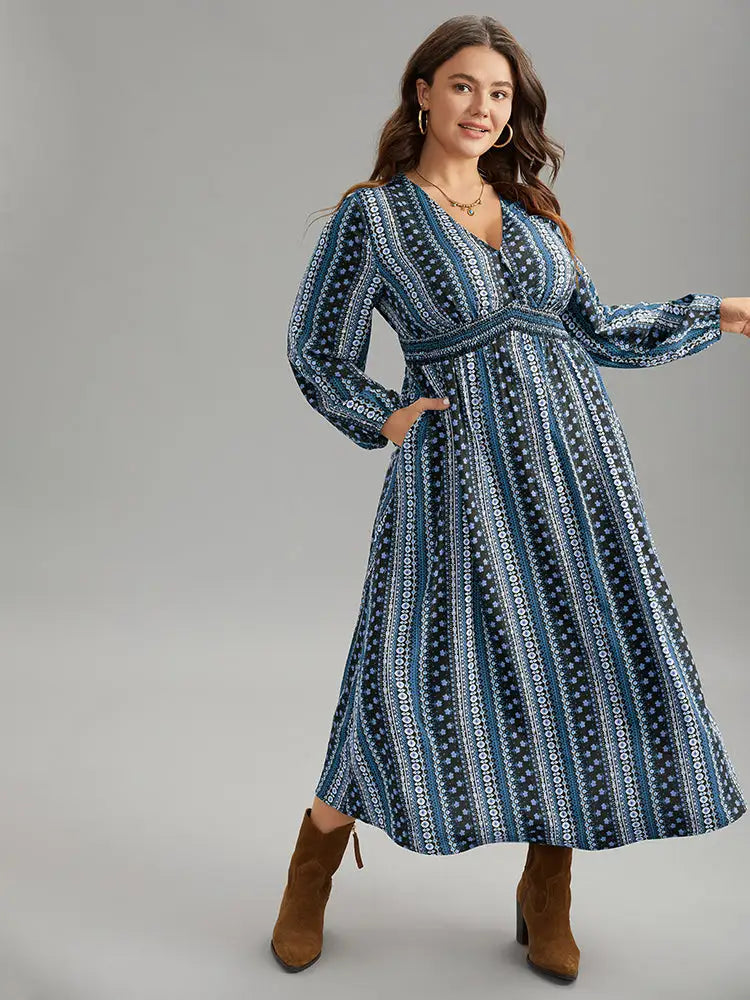 Bandana Print Wrap Shirred Dress