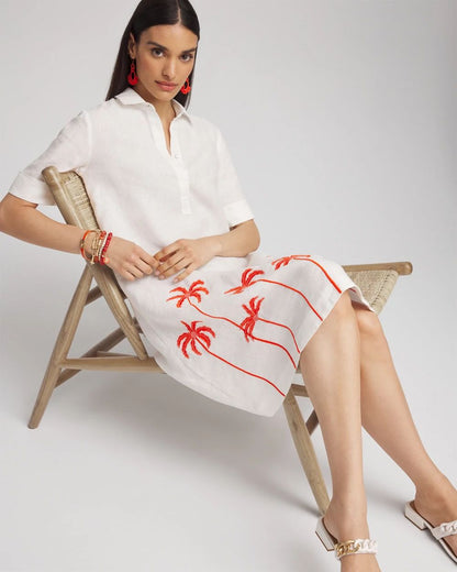 Linen Embroidered Palms Dress
