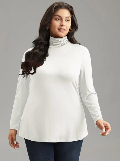 Supersoft Essentials Solid Funnel Neck Knit T-Shirt