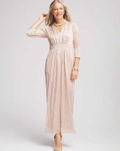 Metallic Pleated Maxi Dress