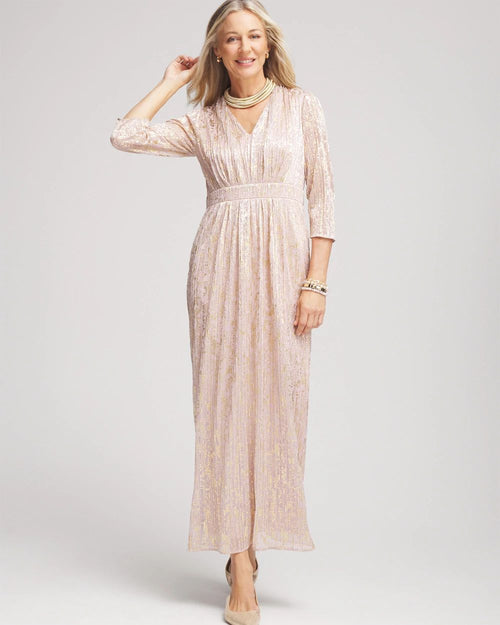 Metallic Pleated Maxi Dress