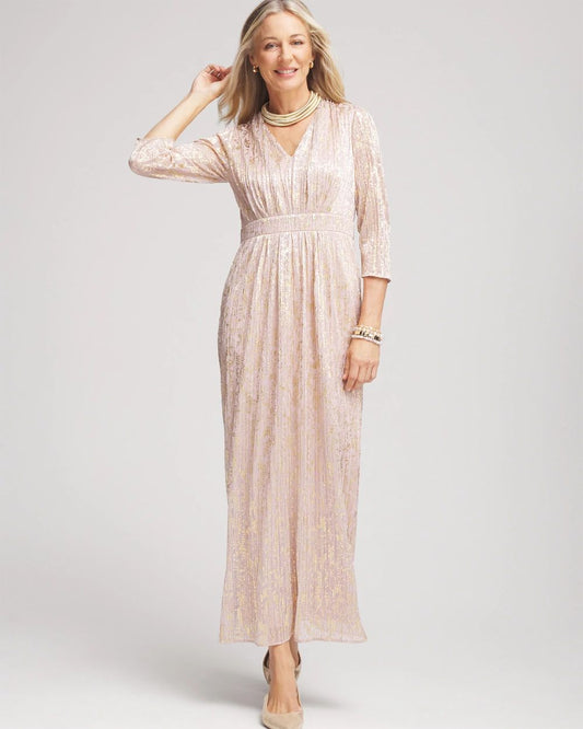 Metallic Pleated Maxi Dress