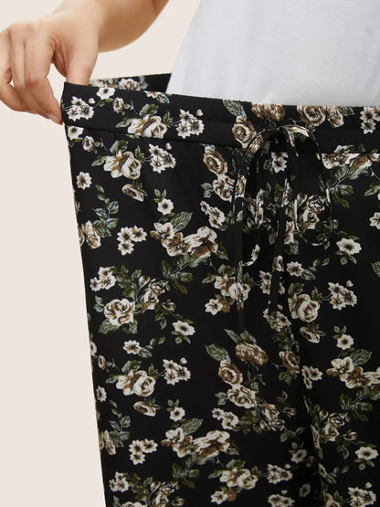 Ditsy Floral Ties Split Hem Wide Leg Pants