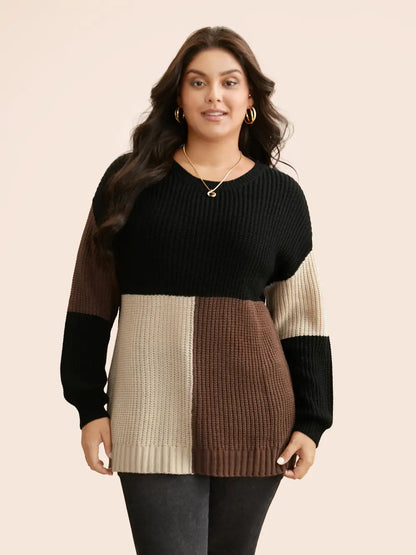 Colorblock Contrast Drop Shoulder Pullover