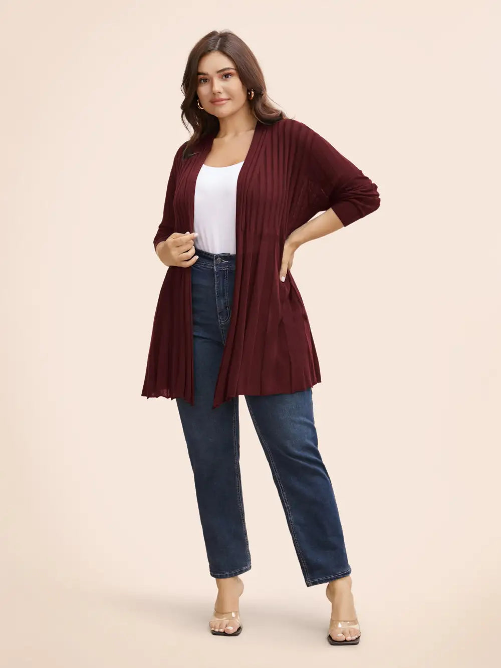 Plain Textured Kimono Collar Cardigan