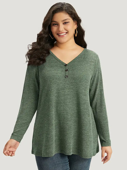 Heather Button Up Long Sleeve T-Shirt
