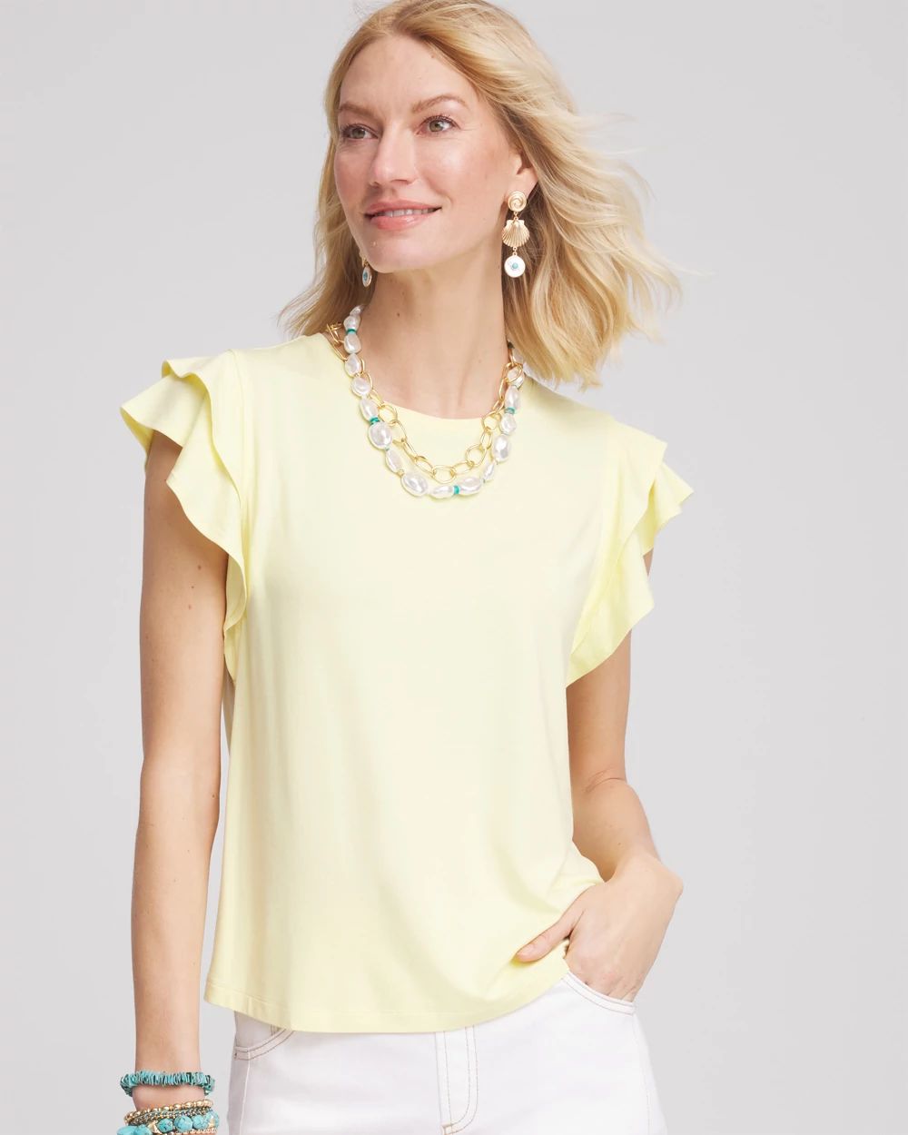 Touch of CoolTM Tiered Flutter Sleeved Tee