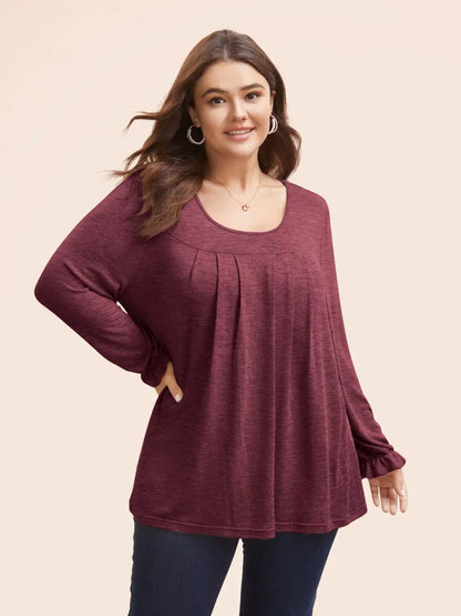 Round Neck Heather Pleated T-Shirt