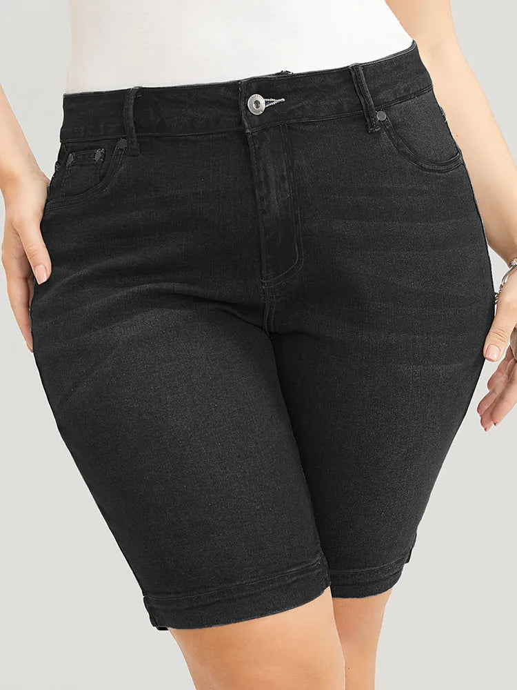 Very Stretchy High Rise Dark Wash Denim Shorts