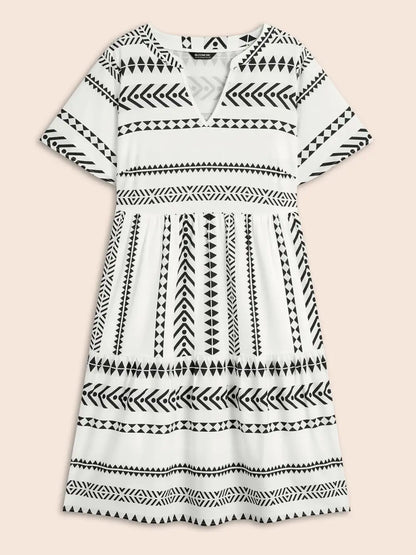 Bandana Geometric Ruffle Sleeve Babydoll Dress
