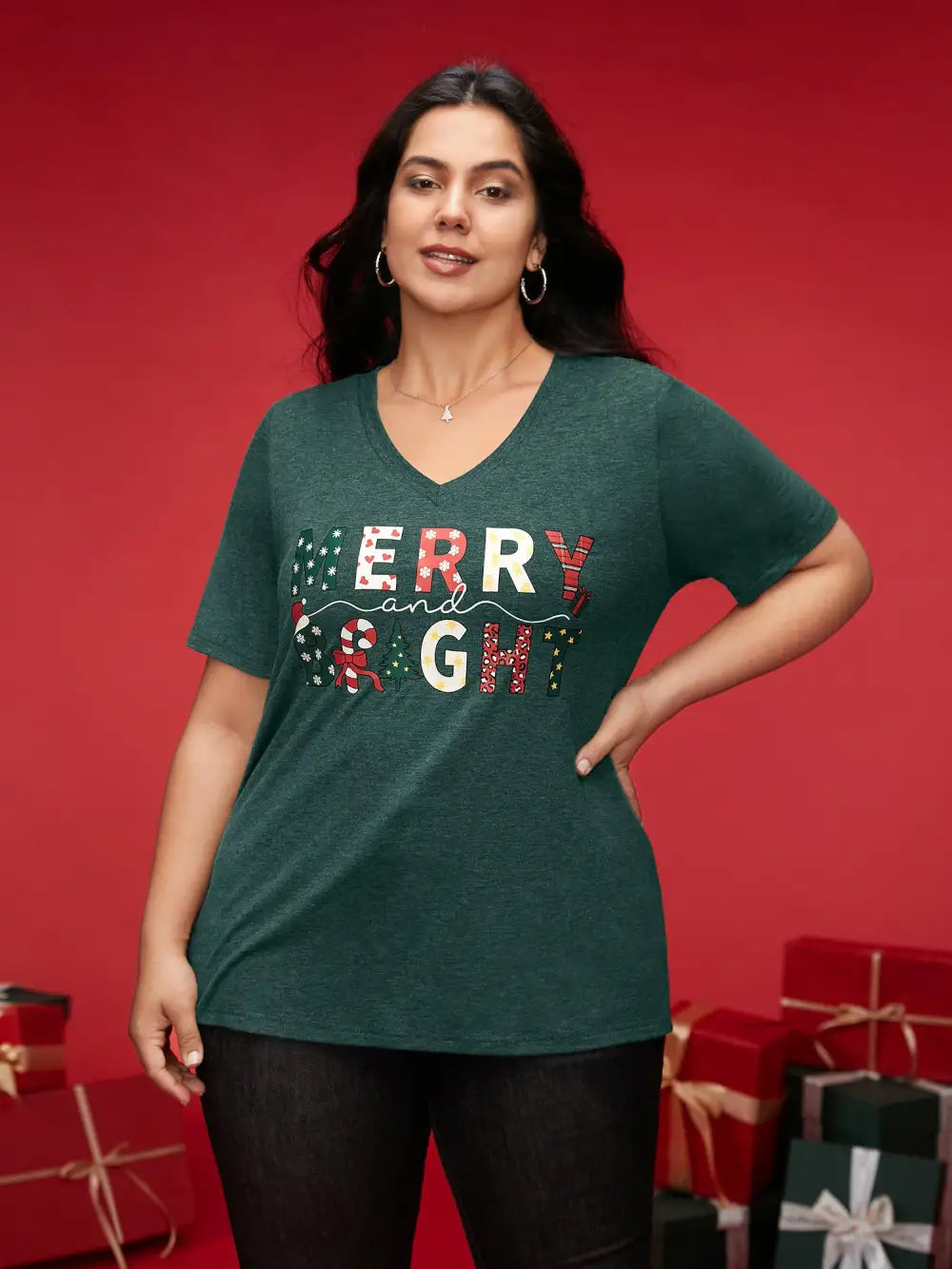 Merry & Bright Slogan Slim-Fit Tee