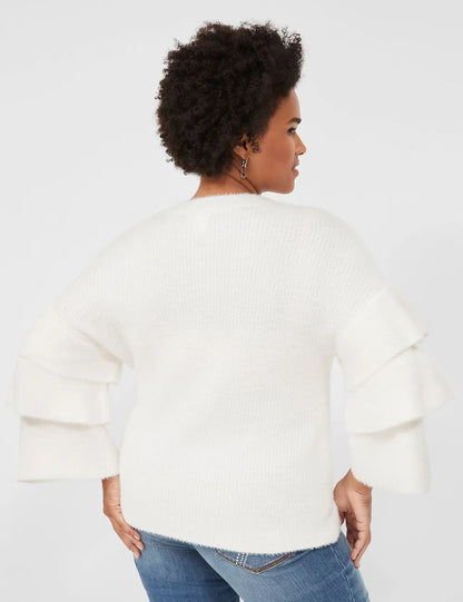 Crew-Neck Tiered-Sleeve Sweater