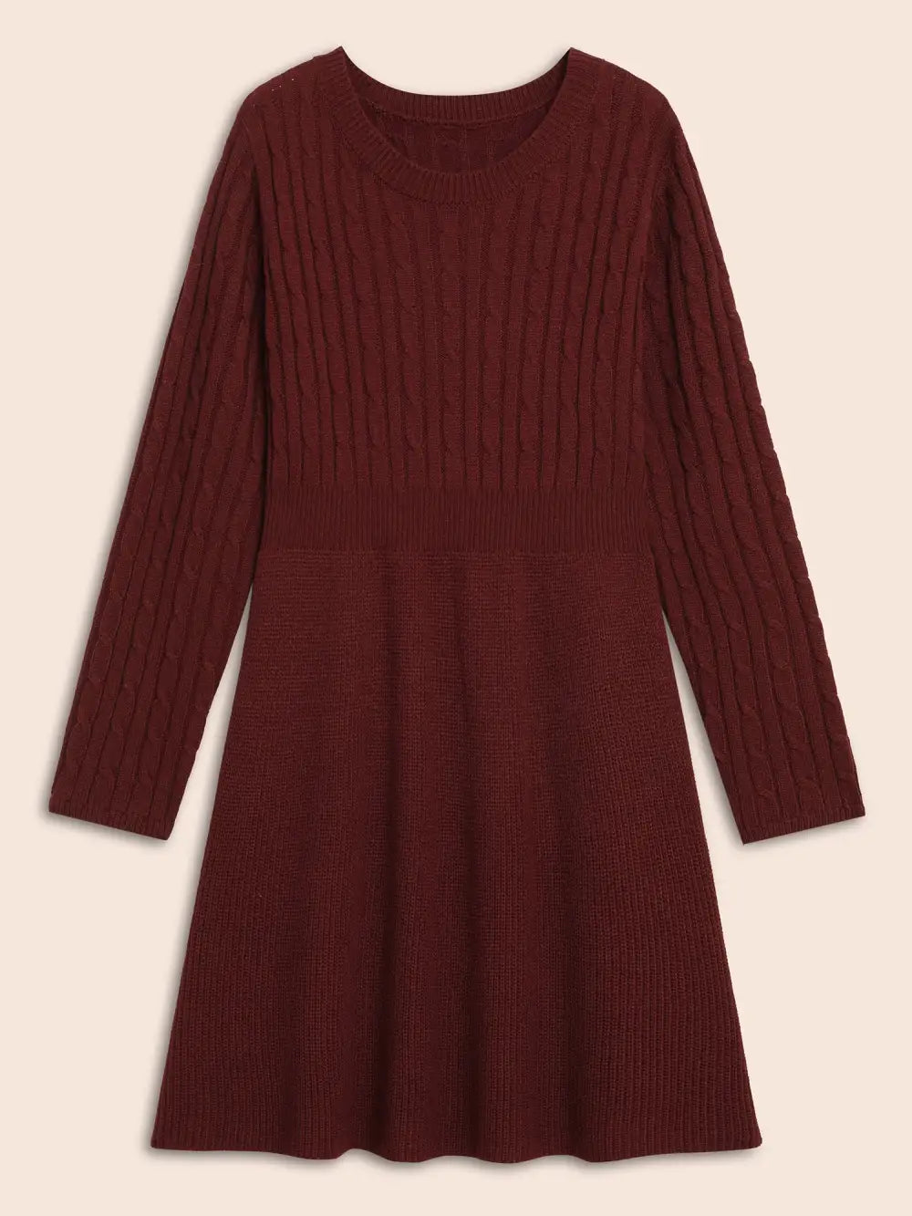 Cable Knit Fit-And-Flare Midi Sweater Dress