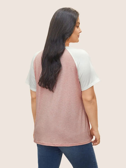 Colorblock Contrast Notched Raglan Sleeve T-Shirt