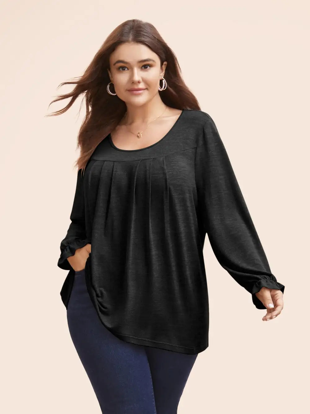 Round Neck Heather Pleated T-Shirt