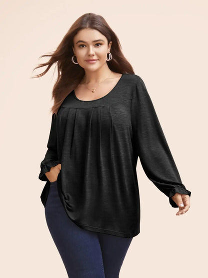 Round Neck Heather Pleated T-Shirt