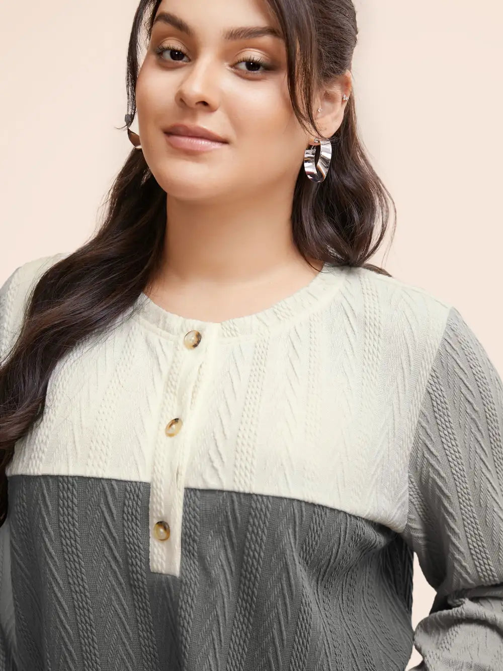 Colorblock Contrast Textured Button Up T-Shirt