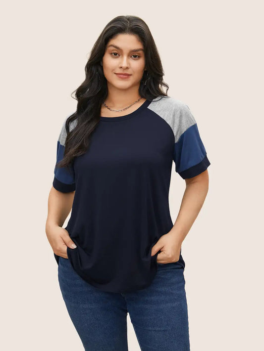 Colorblock Contrast Crew Neck Raglan Sleeve T-Shirt