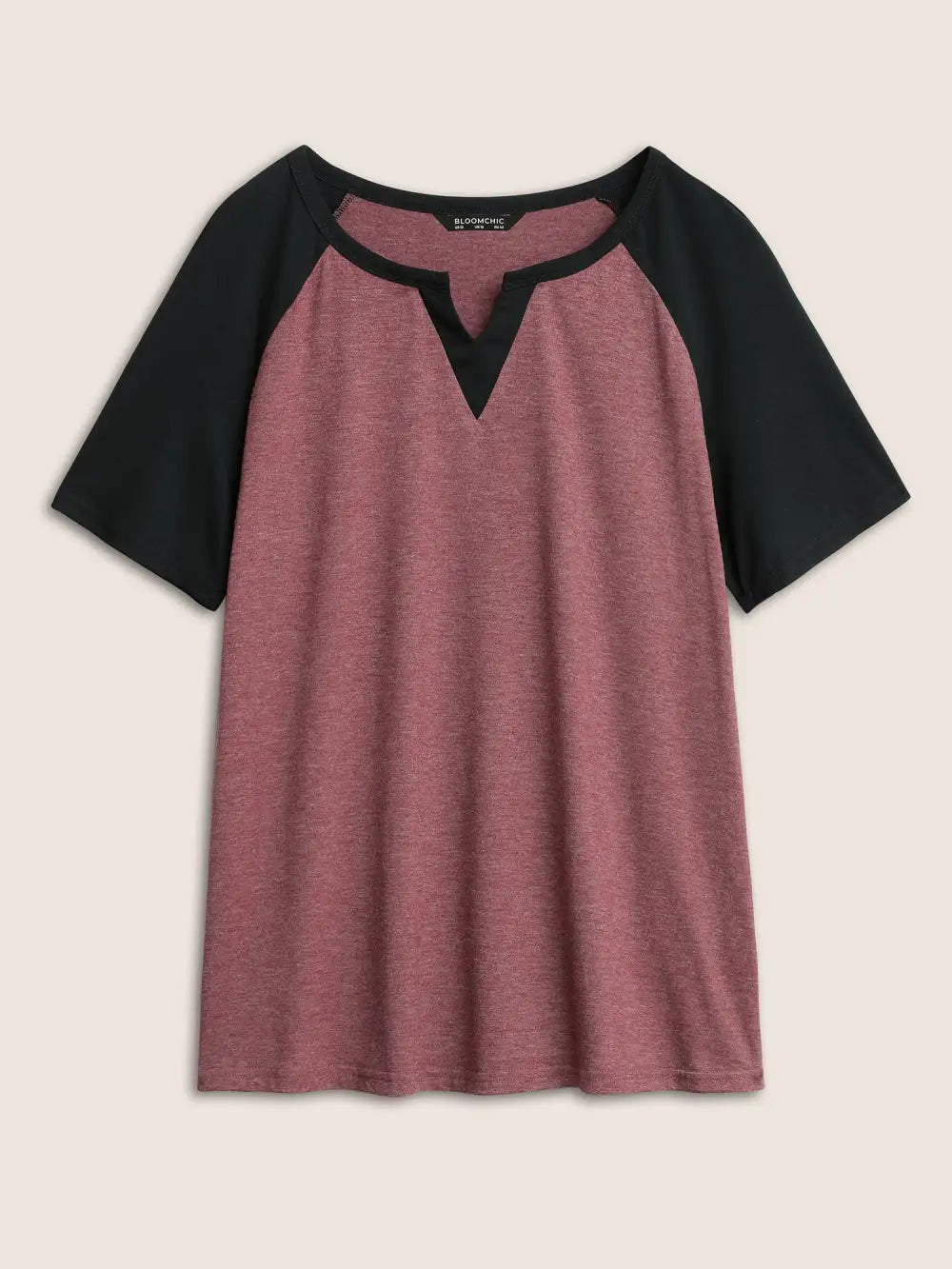 Colorblock Contrast Notched Raglan Sleeve T-Shirt