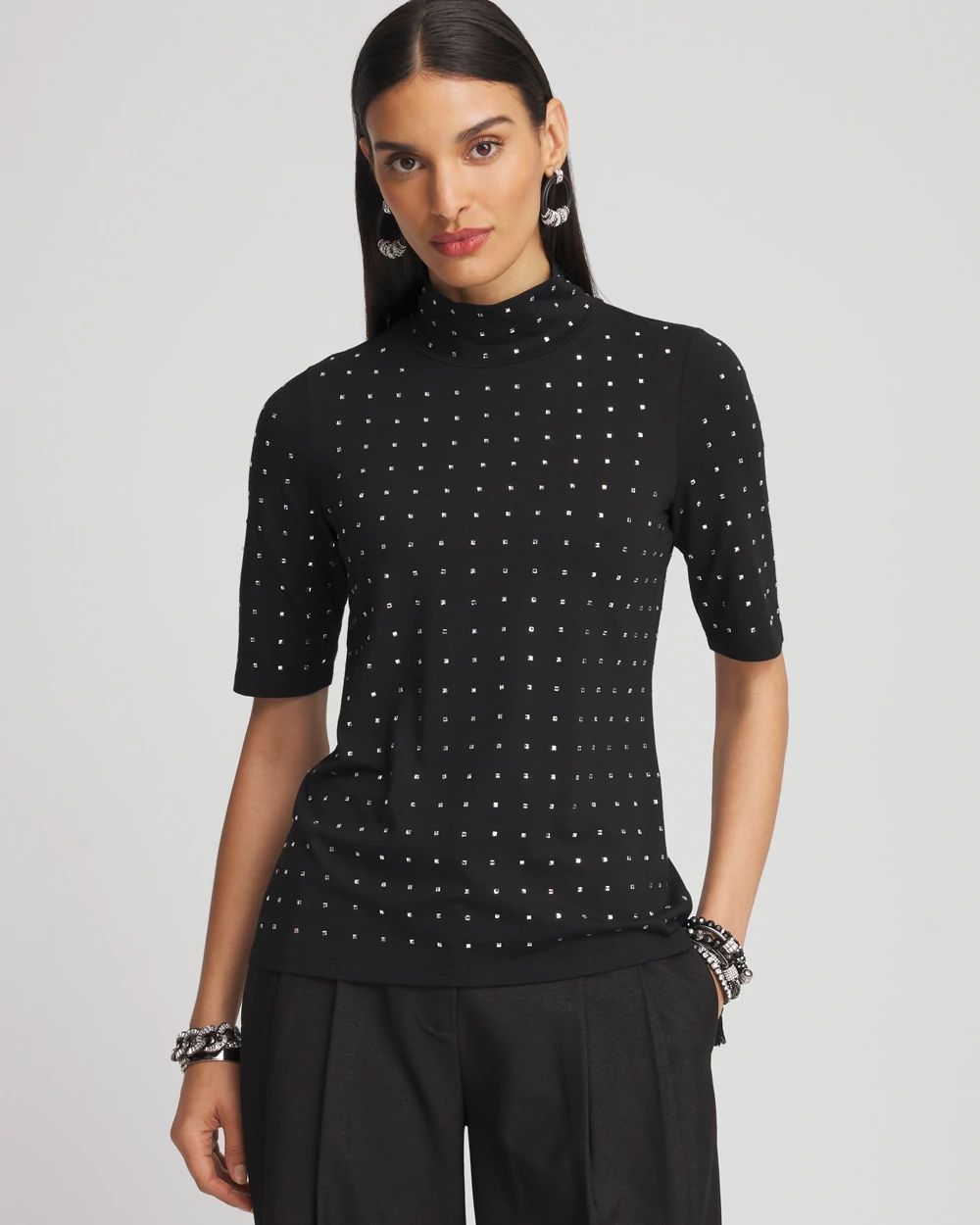 Touch of CoolTM Studded Mock-Neck Tee