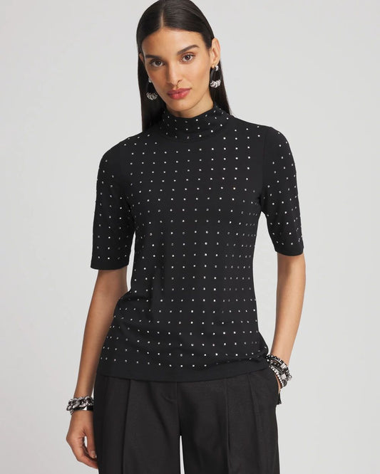Touch of CoolTM Studded Mock-Neck Tee