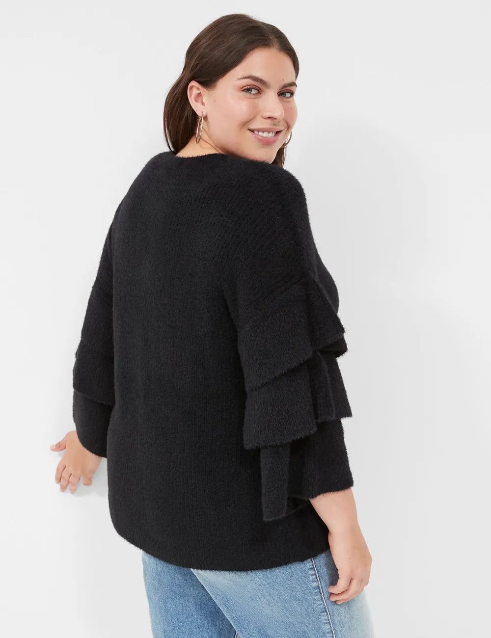 Crew-Neck Tiered-Sleeve Sweater