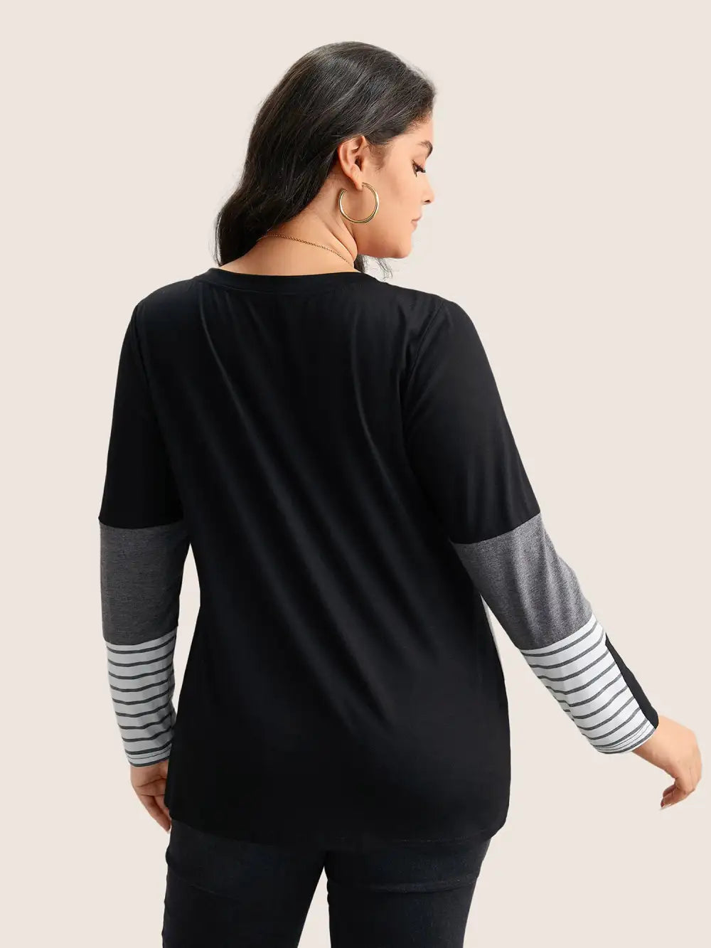 Colorblock Contrast Striped V Neck T-Shirt