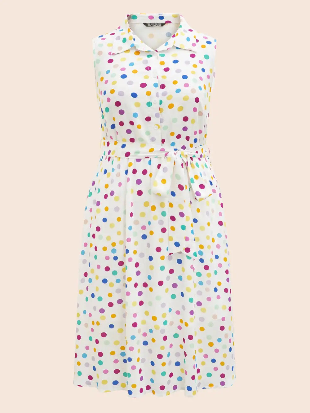 Polka Dot Front Tie Midi Shirt Dress