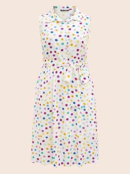 Polka Dot Front Tie Midi Shirt Dress