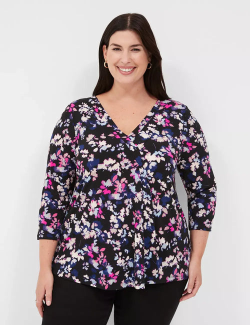 Swing 3/4-Sleeve Pleat-Front Top