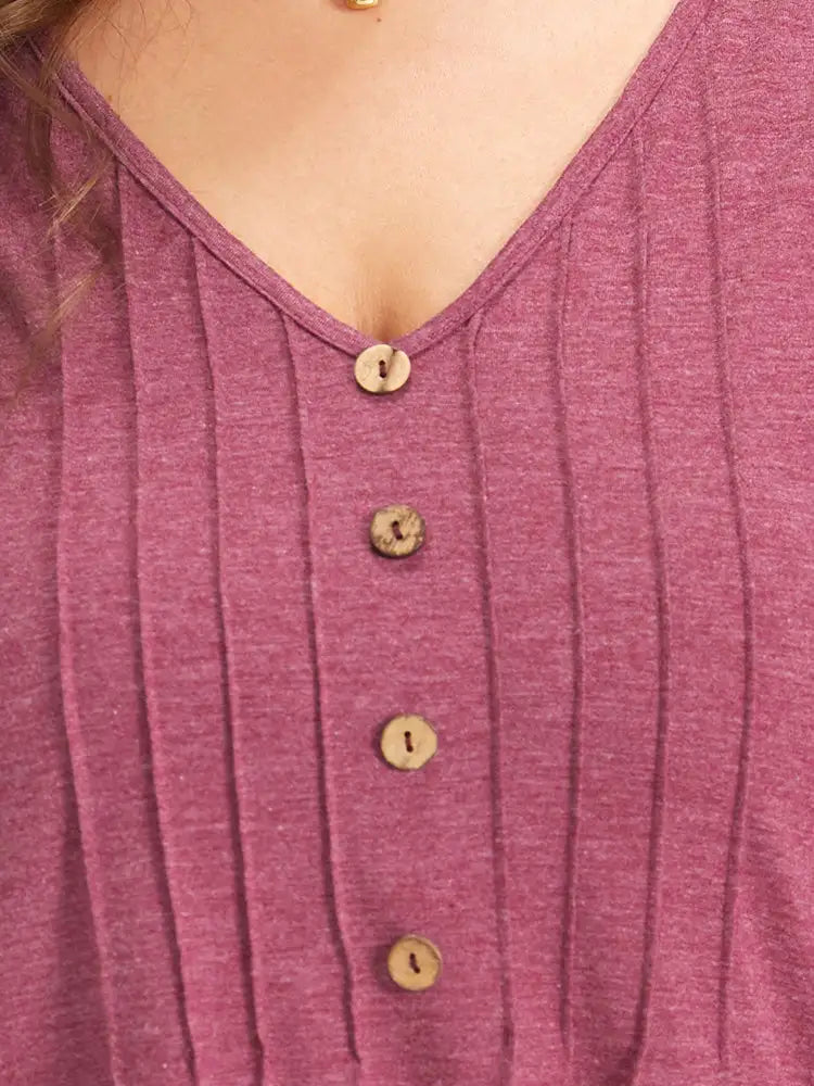 Plain V Neck Line Button Detail T-Shirt