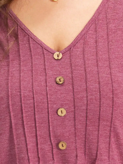 Plain V Neck Line Button Detail T-Shirt