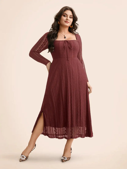 Lace Panel Square Neck Tie Knot Dress