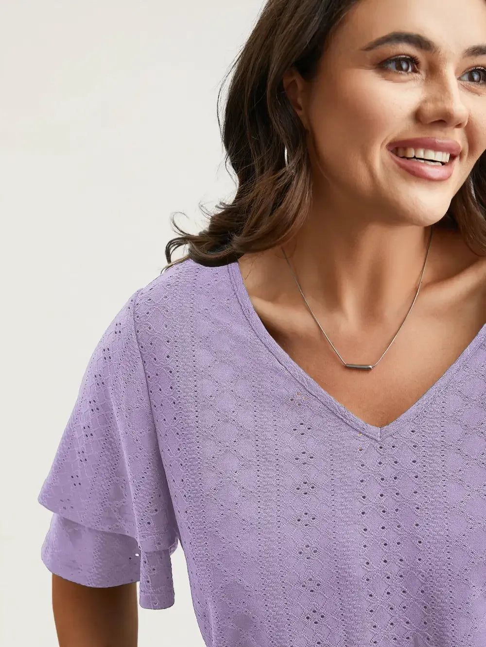 Jacquard Textured Lotus Leaf Sleeve Top